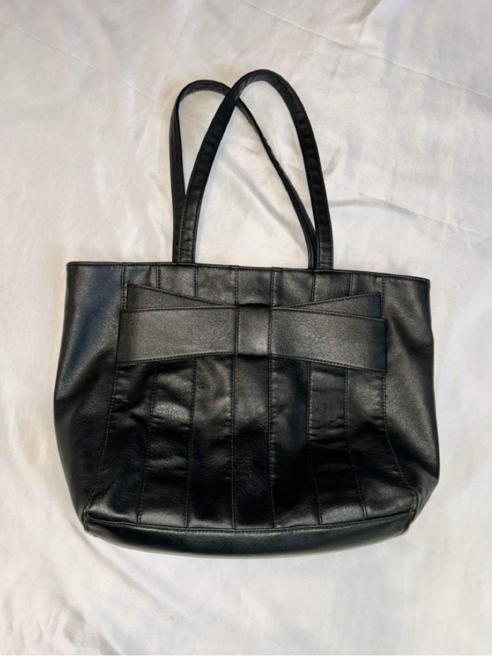Rampage Black Faux Leather Tote with Bow Accent